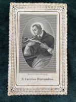 Antikes Andachtsbild Carolus Borromäus  Spitzenrand