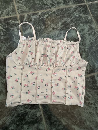 Crop Top d'été fleuri blanc taille XS