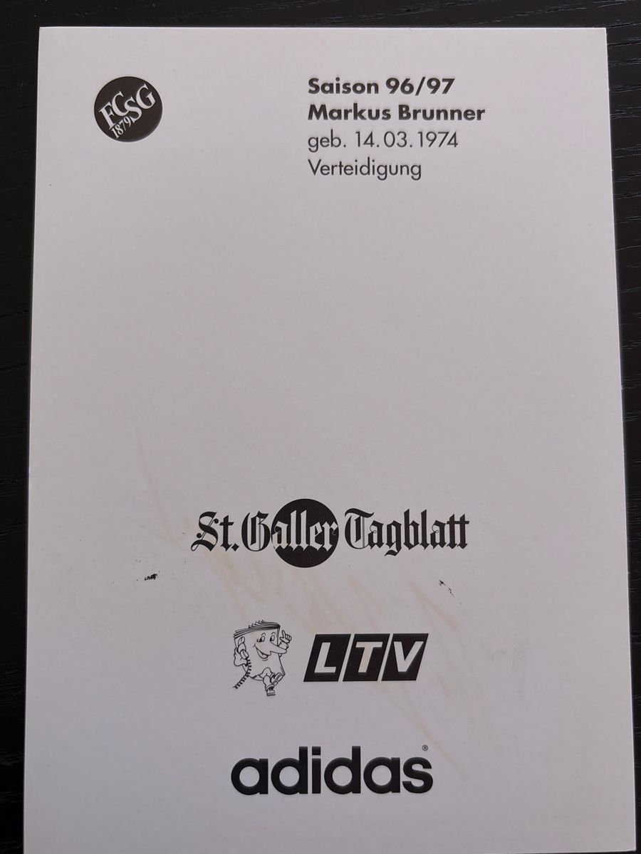 Autogramme: FC St. Gallen, Markus Brunner Autogrammkarte, Saison 96/97 – Gebraucht aus Uetendorf von hoisle 1