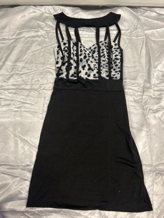 Minikleid Figurbetont schwarz LEOPRINT stretch Gr S NEU