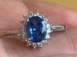 Luxus Elegante Gr.17/7 Ring Weiss/Blau Zirkonia Farbe Silber