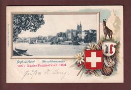 BASEL - Bundesfeier 1901 - Wetstteinbrücke - Präge