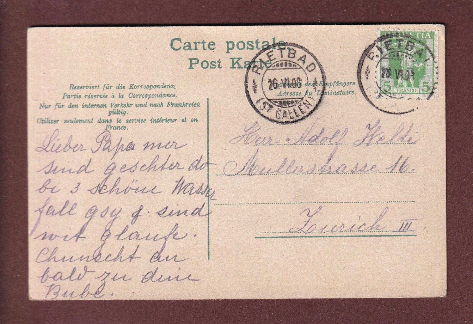 Cartoline postali: Gruss aus NESSLAU - Giesenfall - 1908 – Usato da Pully venduto da nicecards 1
