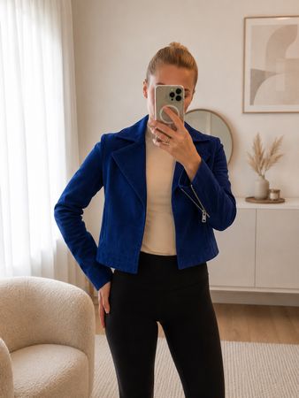 Blue natural suede leather jacket, S