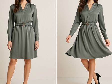 Kleid Gr 38 M Grau Satin elegant Gürtel edel basic luxury 33