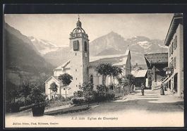 Champery, Eglise, Blick auf Gebirgspanor