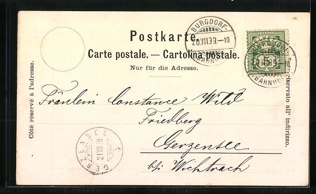 Cartoline postali: Burgdorf, Panorama des Ortes, 1899 – Usato da Berlin venduto da bartko-reher 1