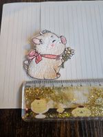 Aufnäher Schweinchen mit Blume (leicht glänzend)
