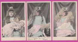 Kinder  : Mädchen mit Puppe  - 3 versch alte Postkarten 1905