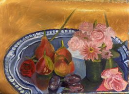 Gemälde Stillleben Früchte und Blumen Acryl auf Leinwand