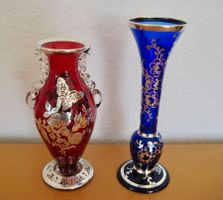 2 Murano Vasen, Väschen Silber- Bemalung /Overley