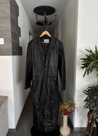 Vera Pelle: Manteau en cuir noir Long, taille 42