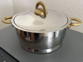 Topf Edelstahl mit Deckel und Griffen gebrauchter Zustand