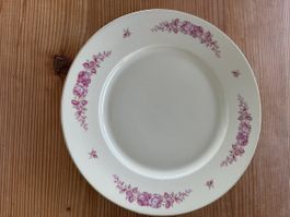 Teller Porzellan weiss mit Rosenmuster Durchmesser 31cm