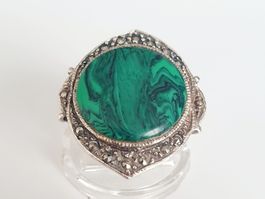 925er Sterlingsilber Ring mit grünem Malachit-Cabochon.17,5m