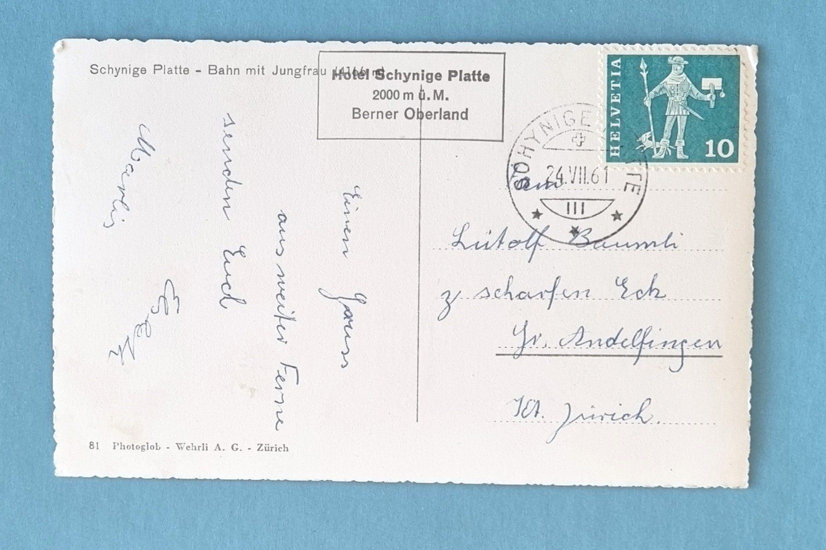 Cartoline postali: Schynige Platte - Zahnradbahn - 1961 – Usato da Rothrist venduto da RROENK 1