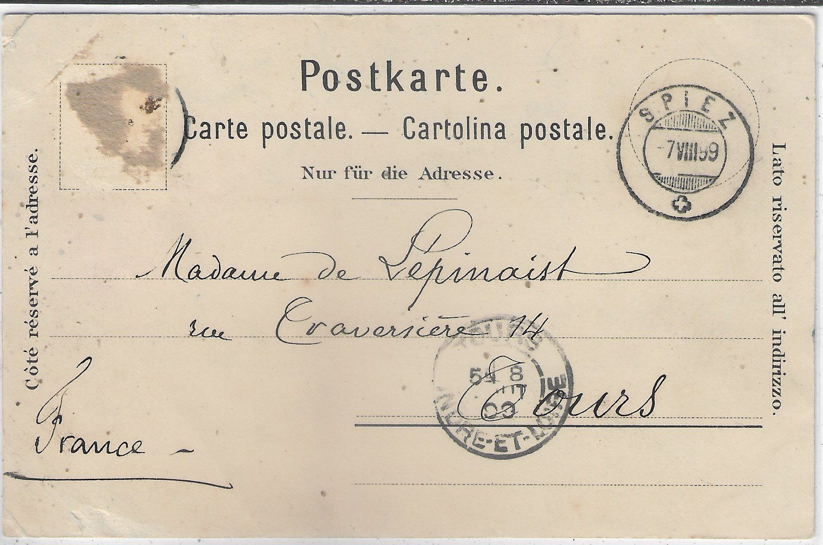 Cartoline postali: Gruss aus Spiez - Litho 1899 – Usato da Ettingen venduto da Kartenplanet 1