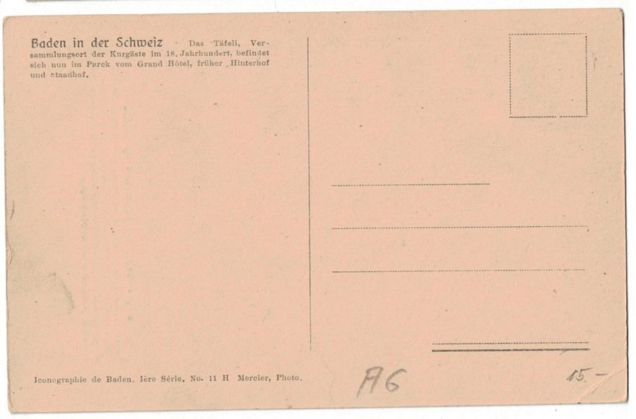 Cartoline postali: Baden, das Täfeli im Hinterhof, alte Abbildung – Usato da Frauenfeld venduto da POML 1