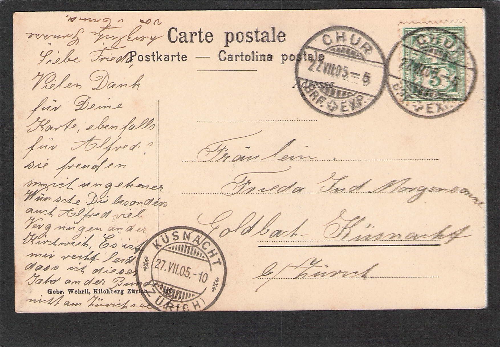 Cartoline postali: AK GR , Chur , 1905 – Usato da Reichenburg venduto da ibiza18 1