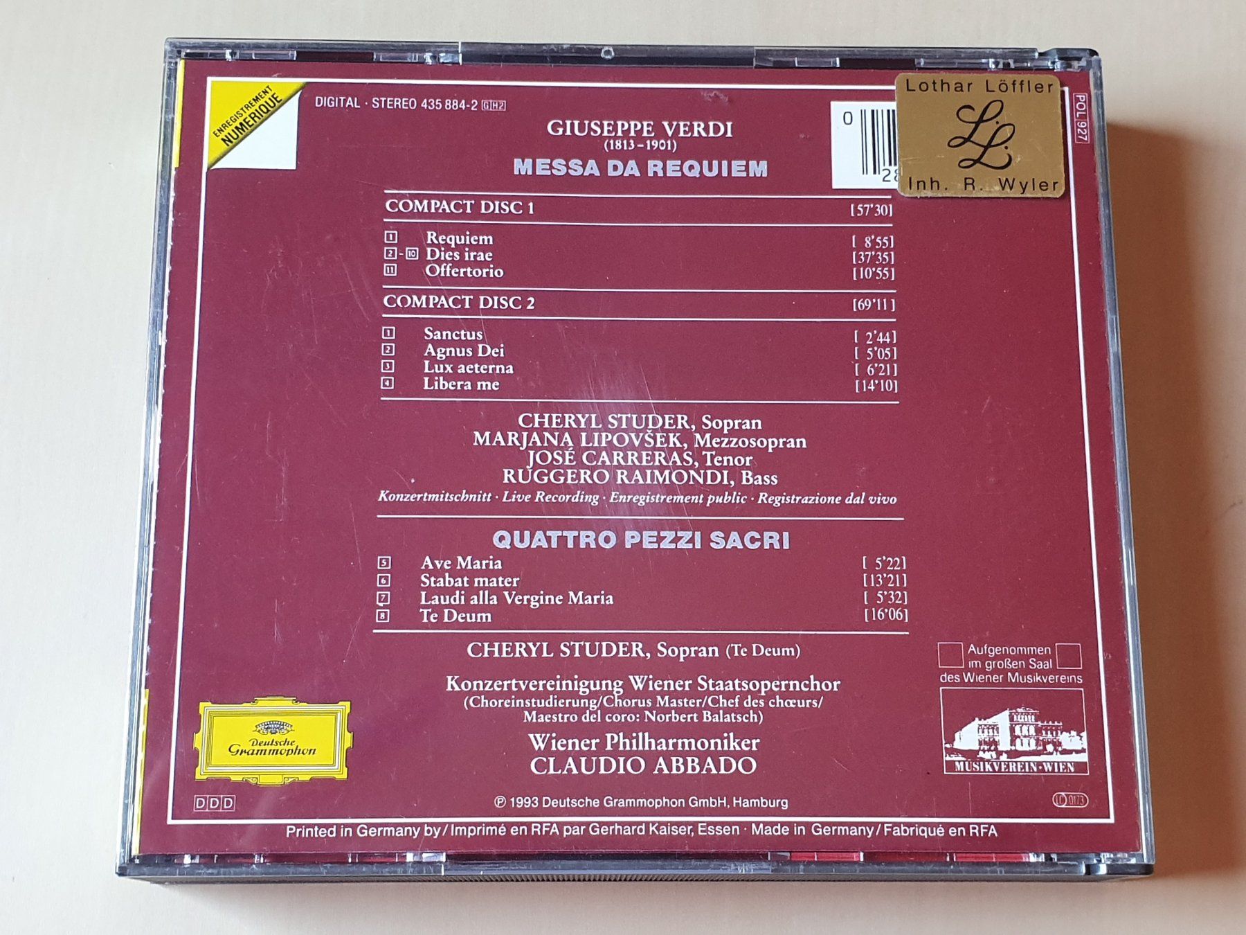 CD: Verdi Requiem Quattro Pezzi Sacri – Usato da Stansstad venduto da collectorsshop 1