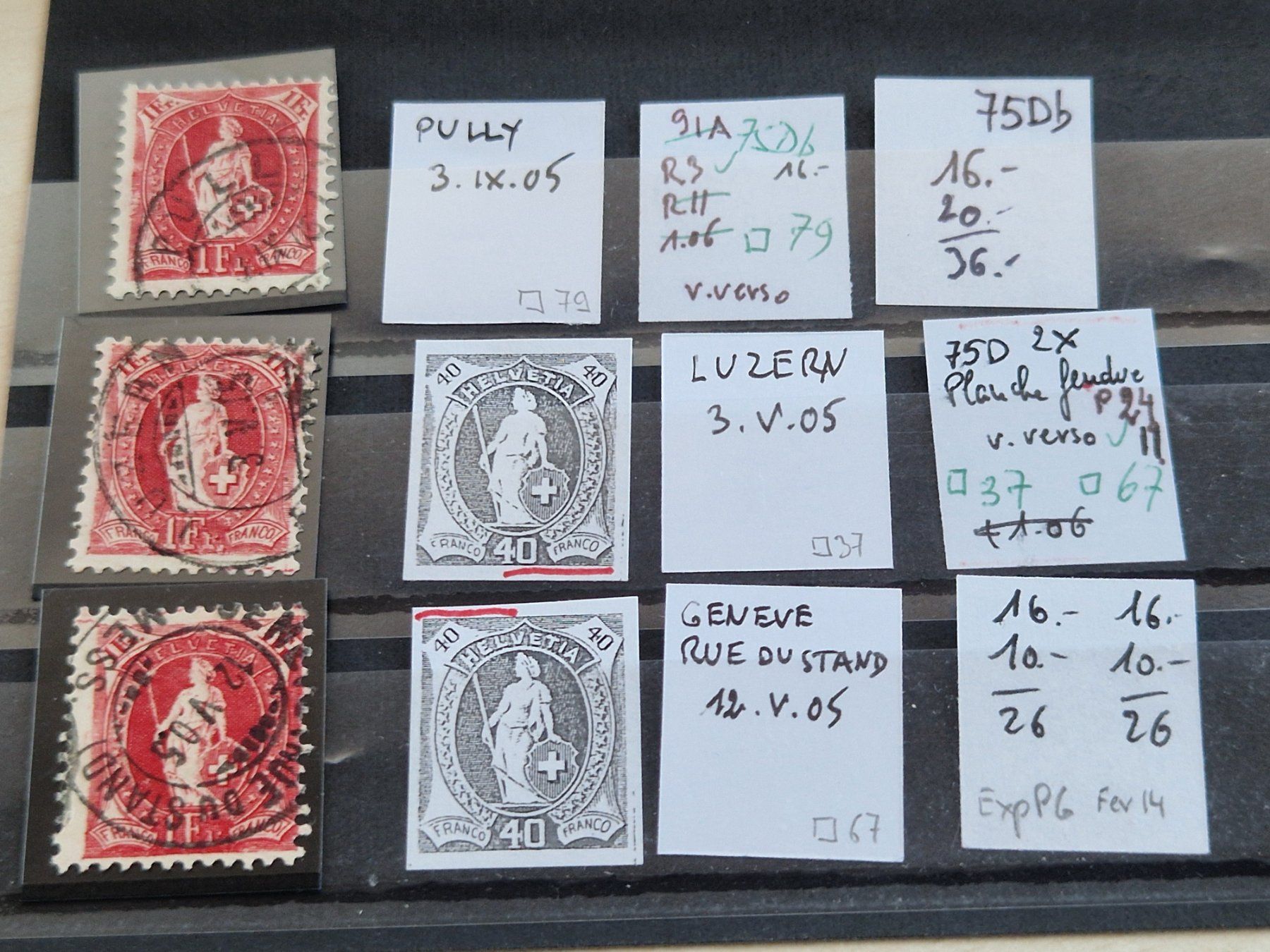 Tutti i francobolli: Stehende 75D, verschiedene Plattenfehler, ab 1.- – Usato da Burgdorf venduto da Glossy01