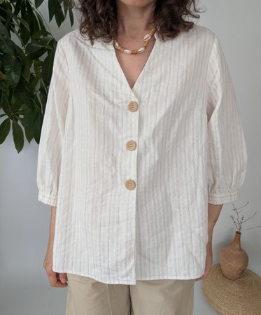 Tu Damen Bluse Grösse M/L beige  gestreift, leicht 