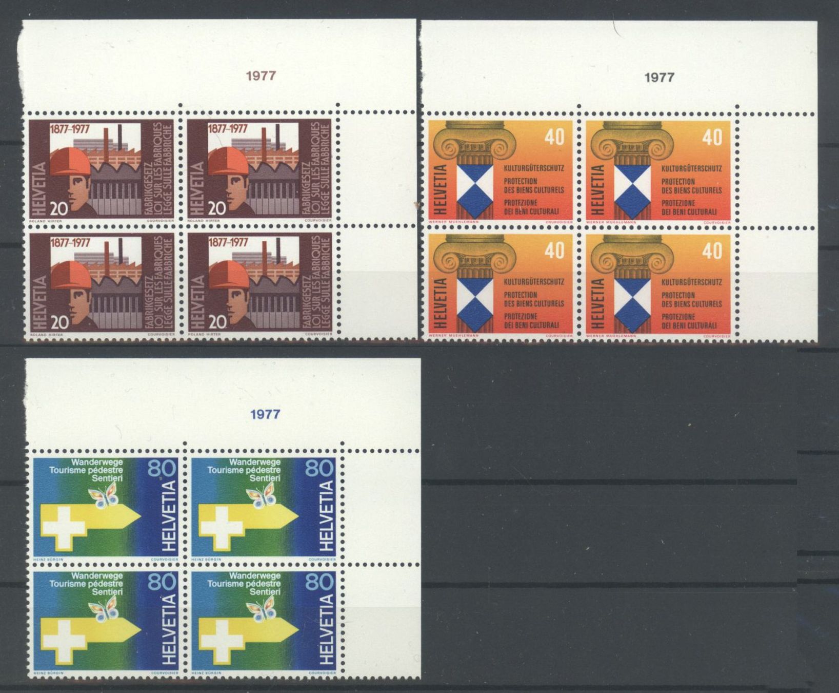Alle Briefmarken: 1977, Sondermarken II, Viererblöcke ** – Gebraucht aus Willisau von Vollstempel