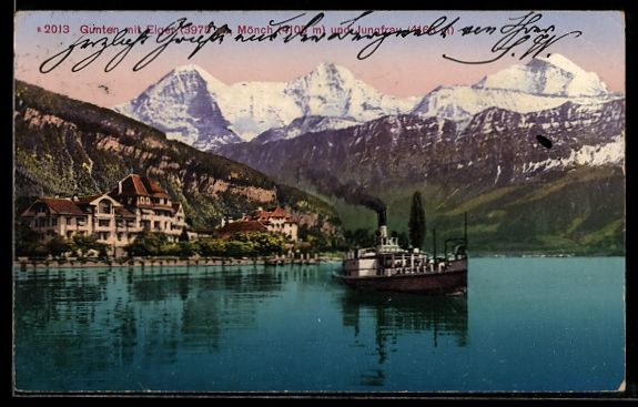 Cartoline postali: AK Gunten, Eiger, Mönch und Jungfrau – Usato da Berlin venduto da bartko-reher