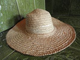 Strohhut Damen breitkrempig naturfarben mit weissem Band