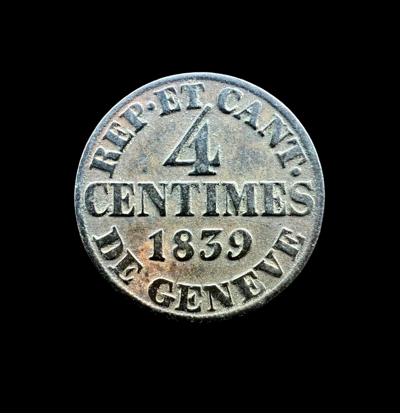 Tutti le monete: Canton de Genève 4 Centimes 1839 – Usato da Sion venduto da numision