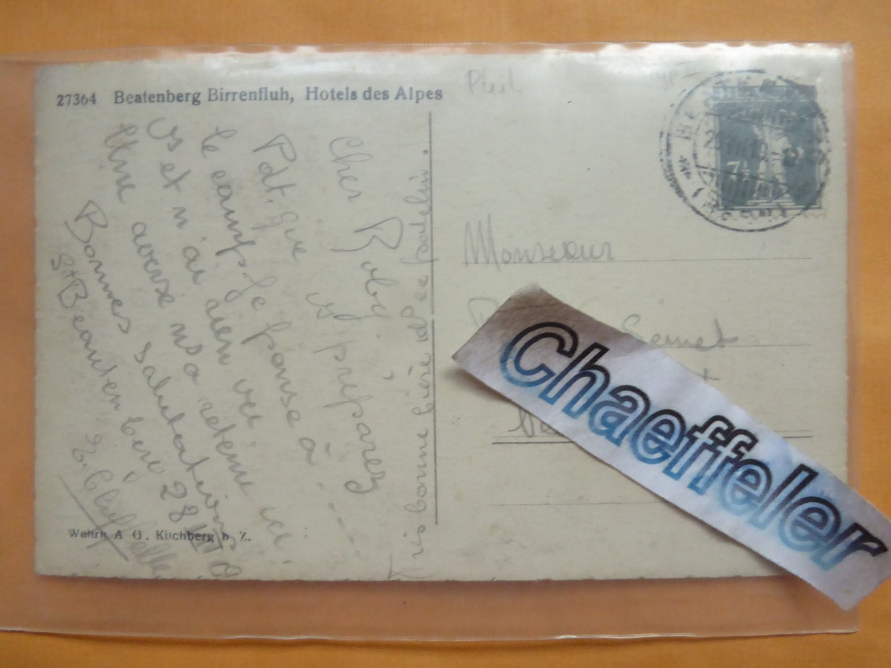 Cartoline postali: Beatenberg Birrenfluh, Hotel des Alpes – Usato da Zürich venduto da Chaeffeler 1