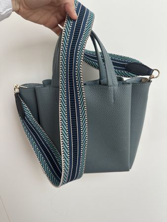 Blue Handbag with Patterned Strap