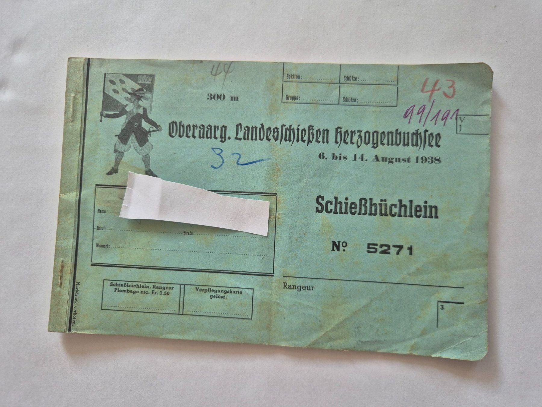 Documenti: Schiessbuchlein Oberaarg. Landesschiessen Herzogenbuchsee – Usato da Langendorf venduto da zvonu161