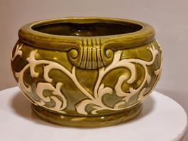 Grüner Keramik Übertopf Jugendstil-Stil Majolika