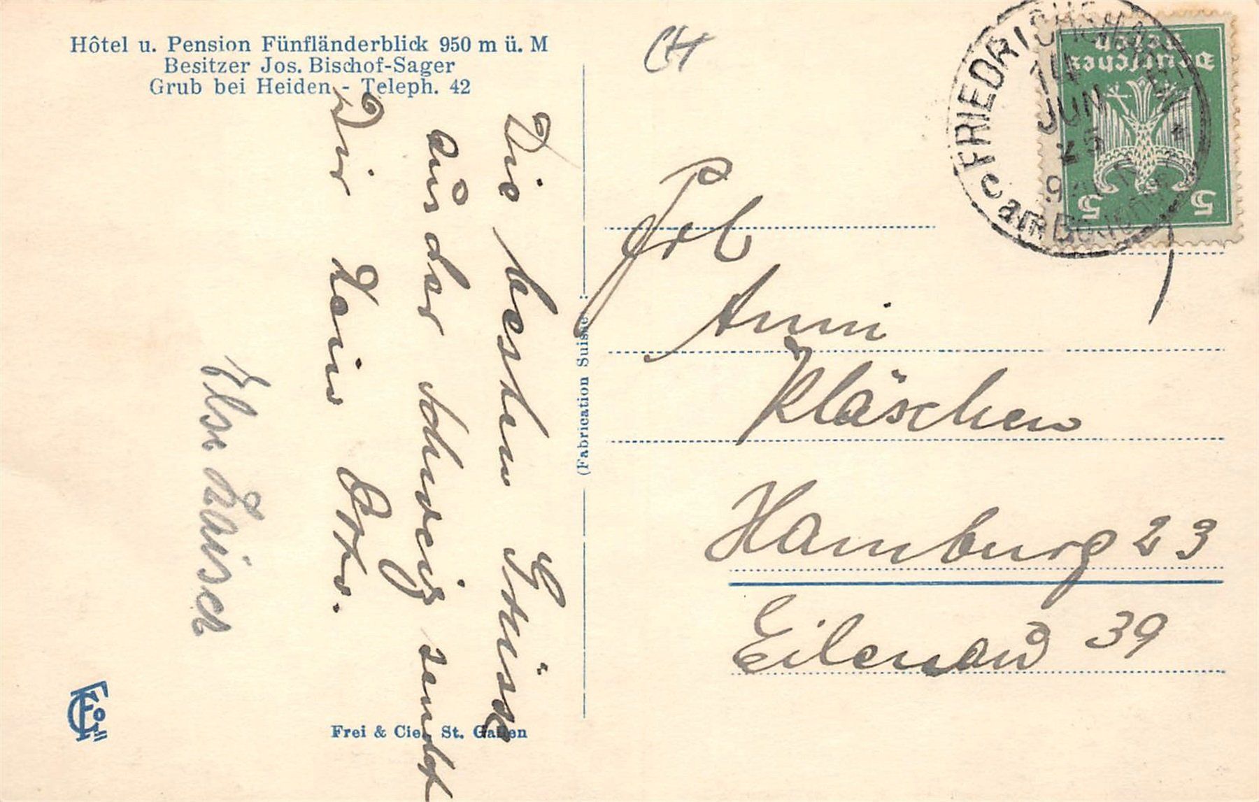 Cartes postales: Grub AR, Hotel Fünfländerblick – D'occasion à Ottikon b.Kemptth. par Neptun1974 1