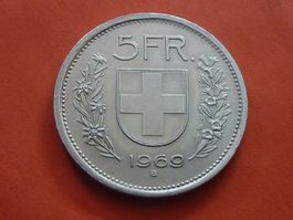 Letzte Silber Prägung 5 Fr. 1969  unz. mit Patina