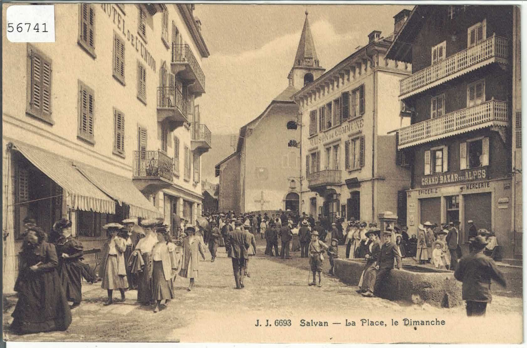 Cartoline postali: Salvan - La Place, le Dimanche - animee – Usato da Ettingen venduto da Kartenplanet
