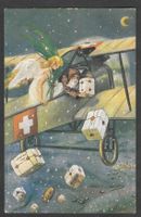 Flugzeug mit Weihnachtsmann und Engel Paketabwurf