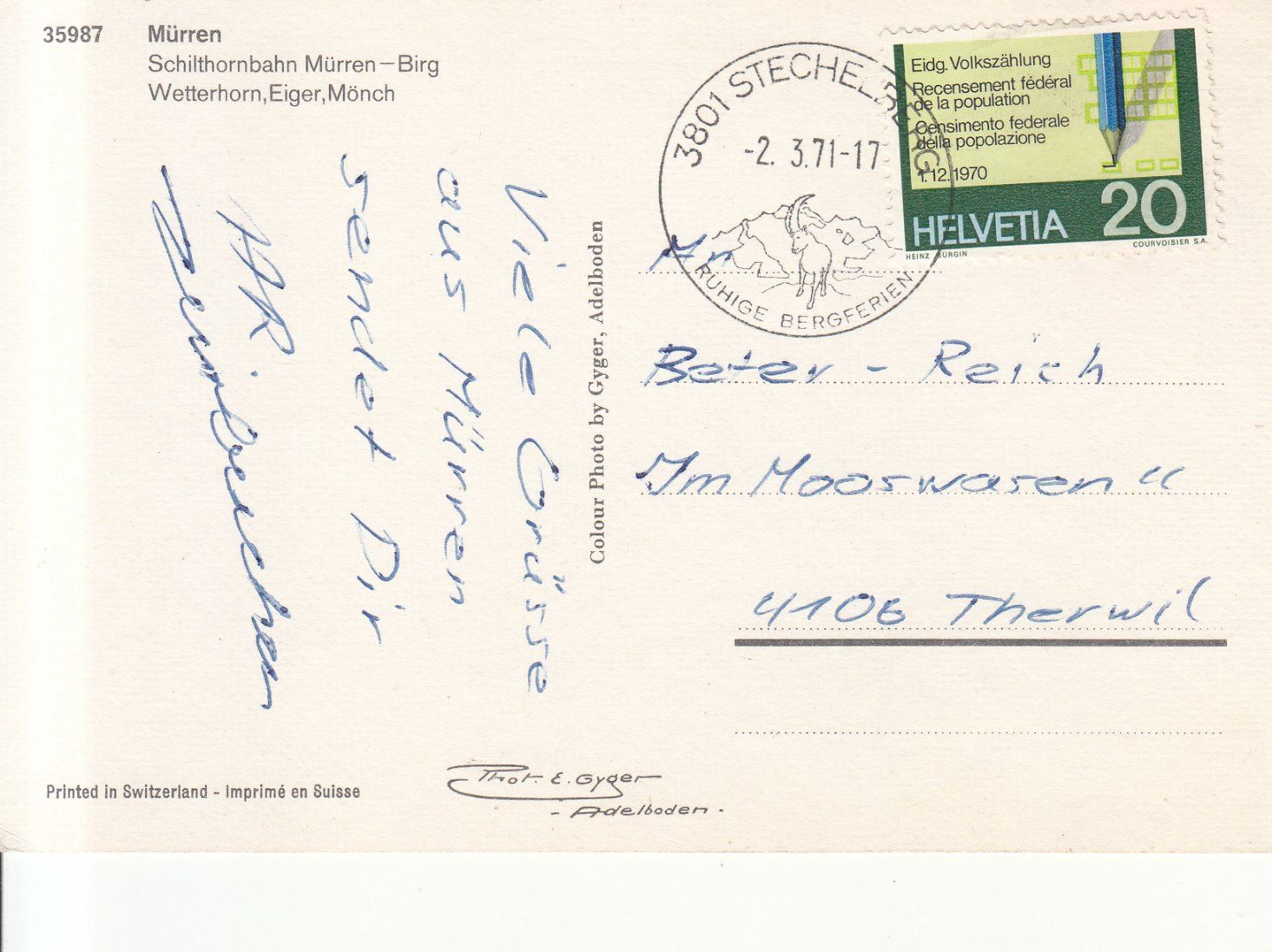 Cartoline postali: Mürren 1971 – Usato da Bürglen TG venduto da StampGraf 1