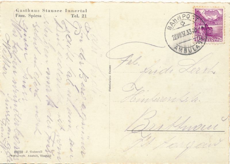 Cartoline postali: Wäggital - Stausee + 1933 – Usato da Emmenbrücke venduto da teestube 1
