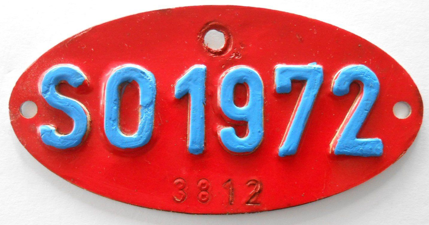Insegne: Velonummer Anhänger 1972 Solothurn SO 72 – Usato da Bülach venduto da gmstart