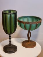 2 Windlichter grünes Glas Metall Jugendstil