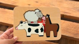 Holzpuzzle Fahrzeuge und Bauernhoftiere, 2-teilig