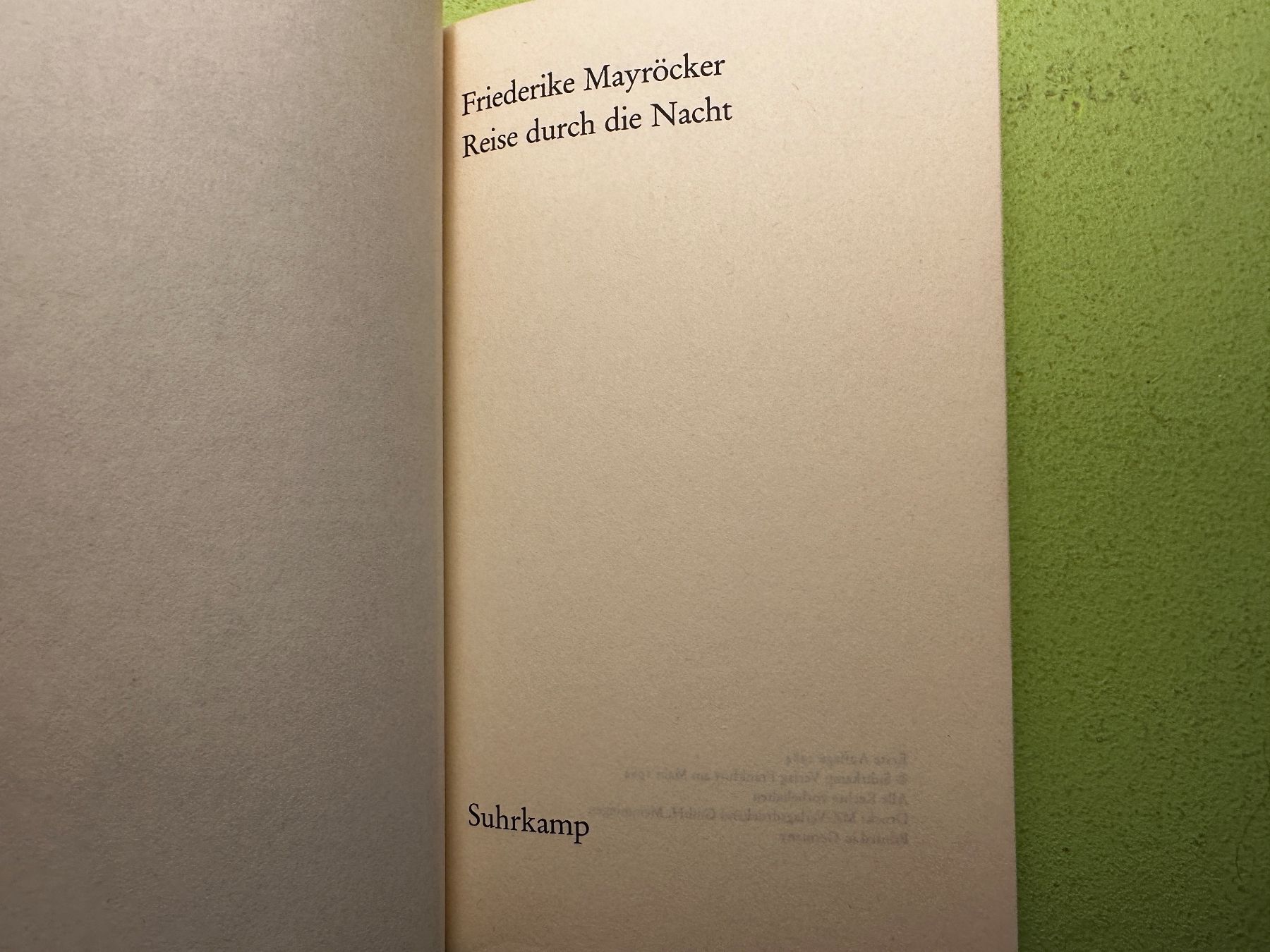 Libri: Friederike Mayröcker: Reise durch die Nacht. – Usato da Zürich venduto da allp 1