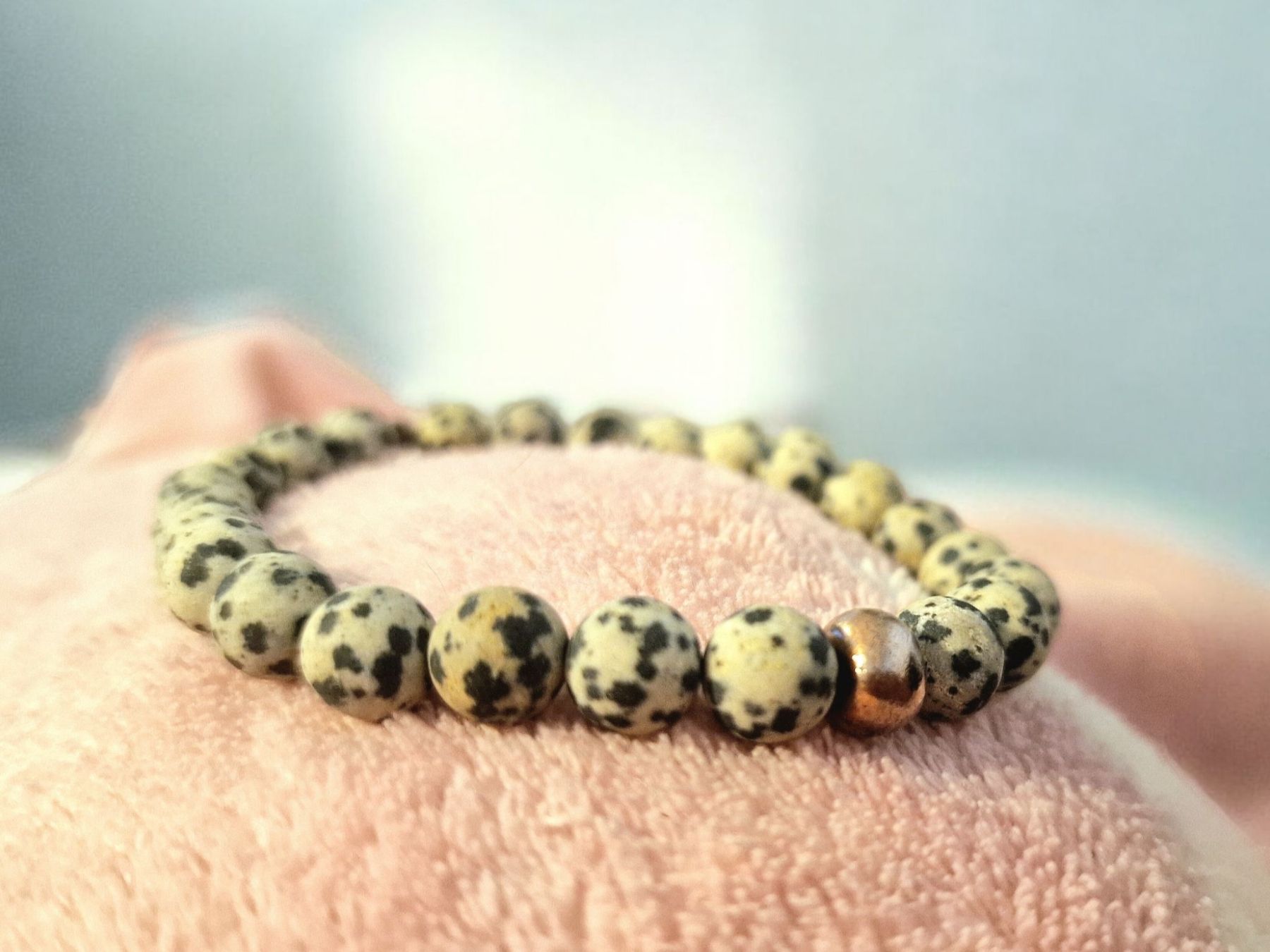 Bracciali & Braccialetti: Armband Dalmatiner-Jaspis & Kupferperle – Nuovo e nell'imballaggio originale da Aarau venduto da Schmuckhoehle_MD 6