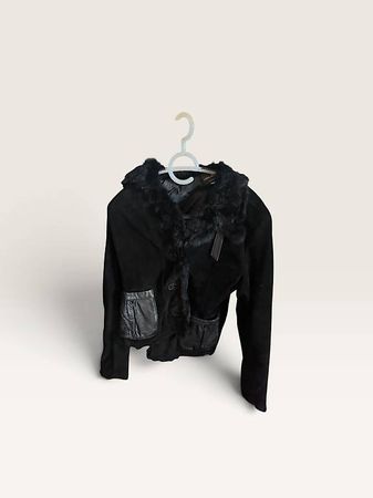 Giacca vintage made in Italy Firenze nera con pelliccia