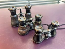 3 er Set antike Ferngläser aus Metall in versch. Grössen
