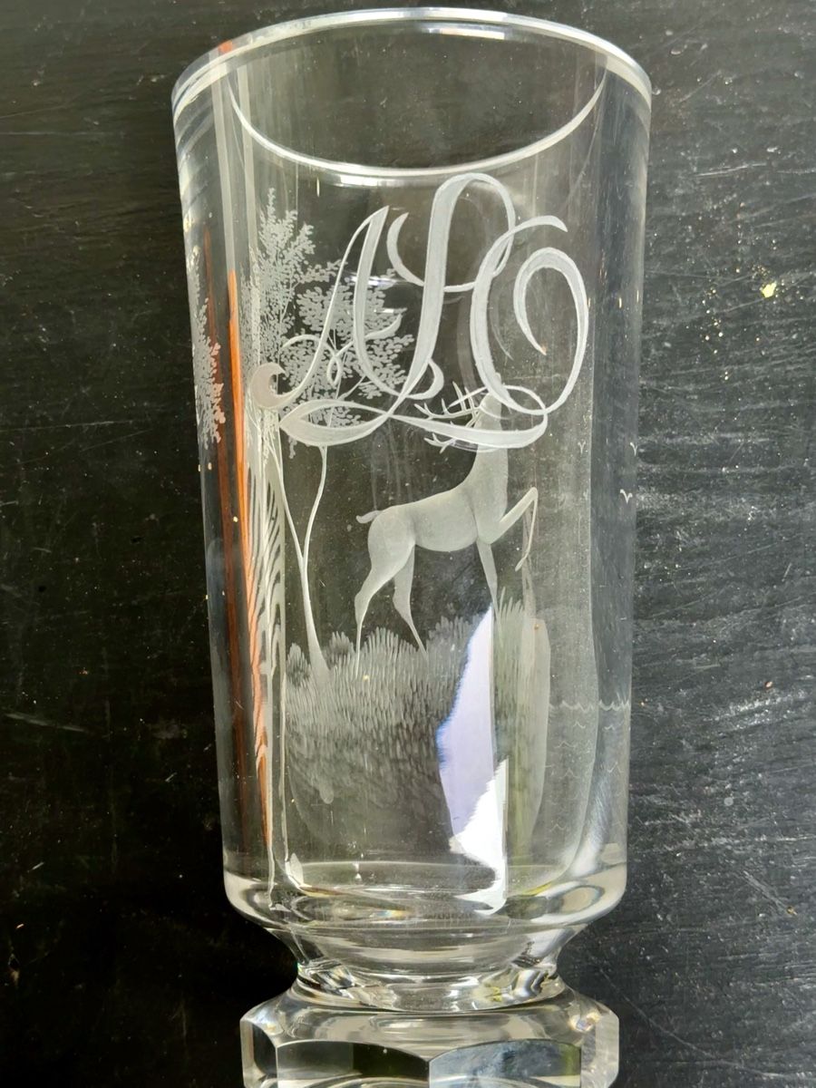 Bicchieri: Vintage Deer Engraved Glass – Usato da Lausanne venduto da artnouveau04 1