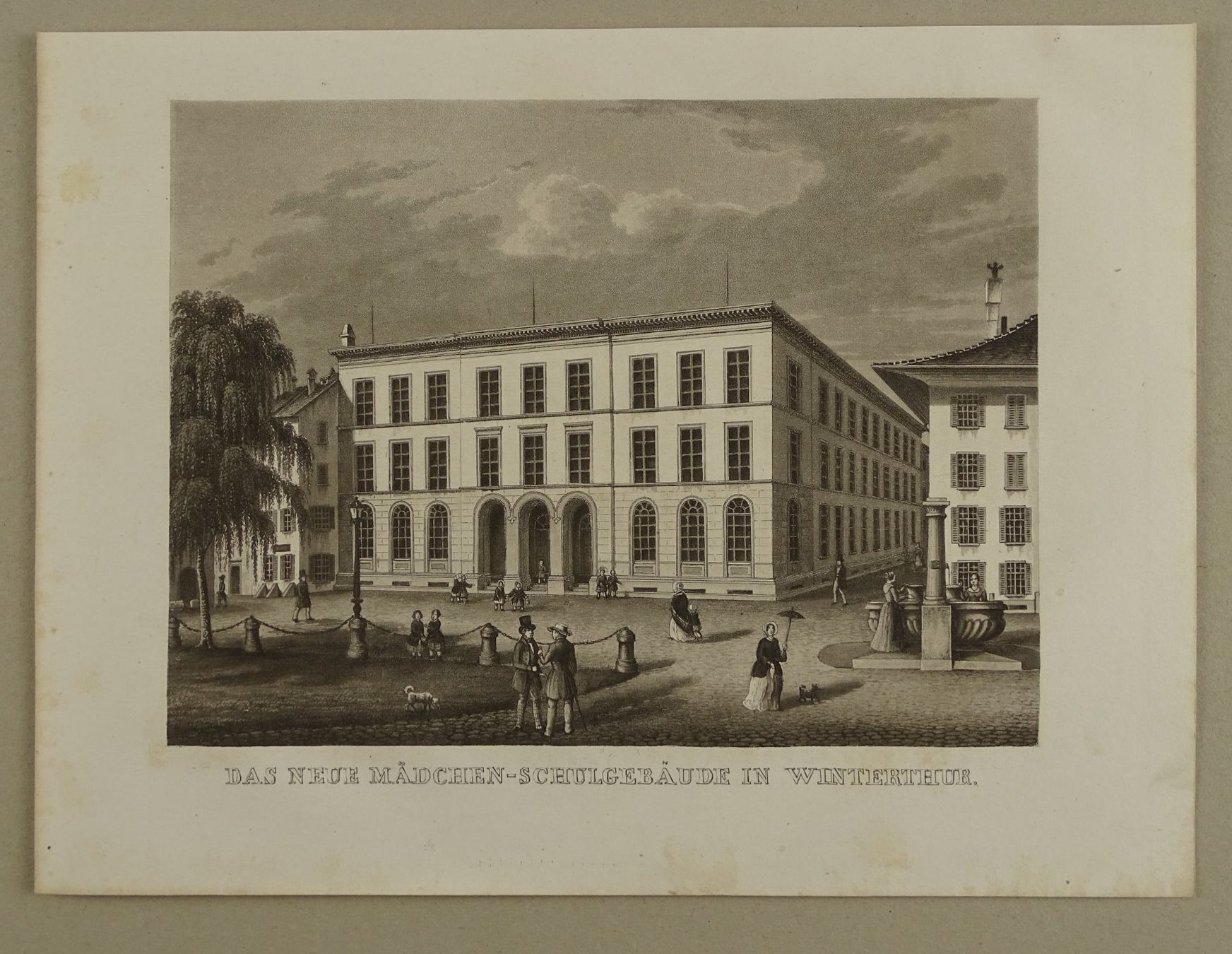 Incisioni: WINTERTHUR MÄDCHEN SCHULE AQUATINTA 1853 – Usato da Grüningen venduto da Kartensammler