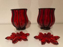 Weihnachtsdeko Windlicht rot, Glassterne rot